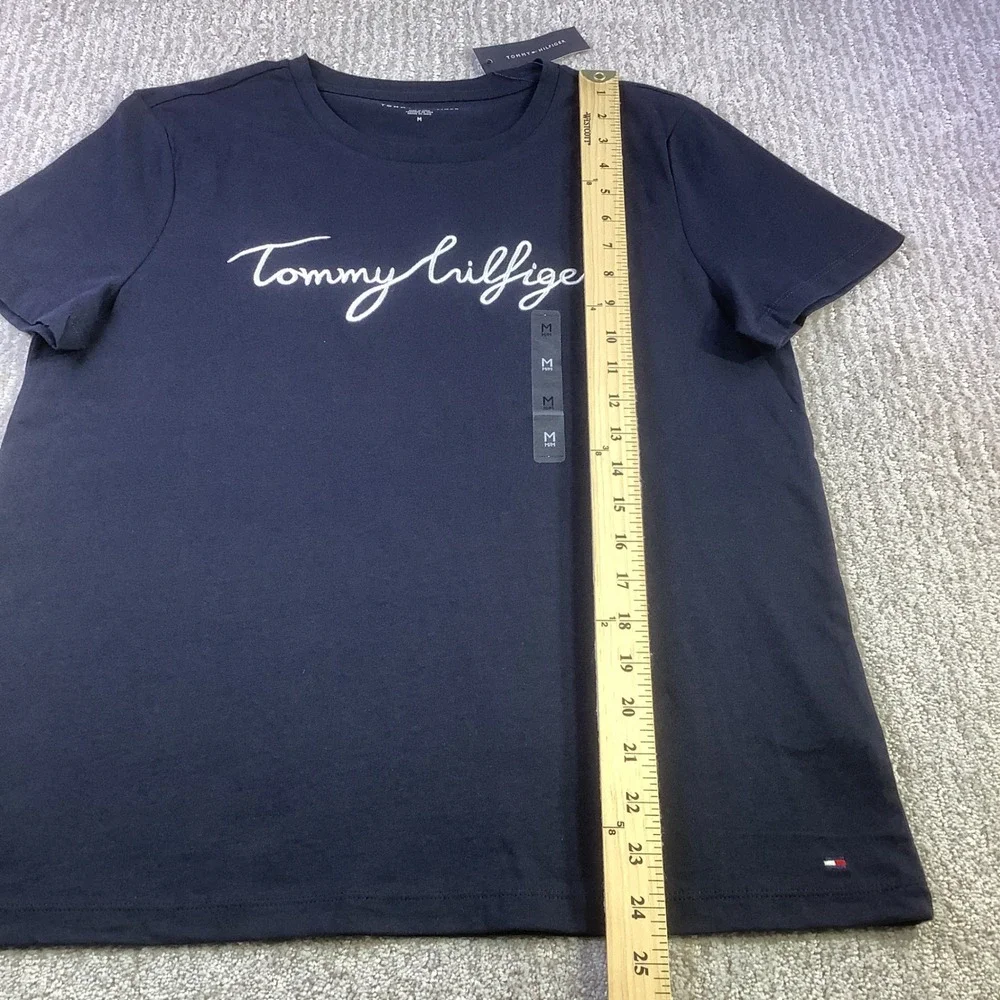 Tommy Hilfiger Blue Embroidered Signature Script‎ T Shirt Size M NWT